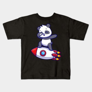 Cute Panda Dabbing On Rocket Cartoon Kids T-Shirt